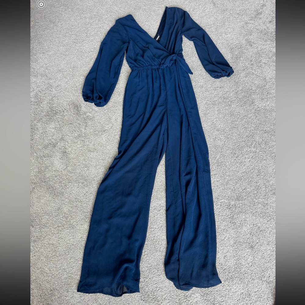 Express Deep Blue Long Sleeve Jumpsuit
